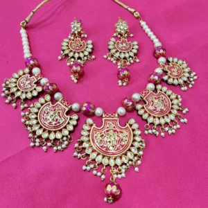 Kundan meenakari Pink dhoolu necklace with beads
