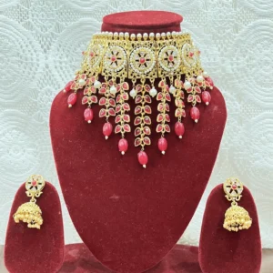 Ruby Ethnic Kundan polki beads choker necklace