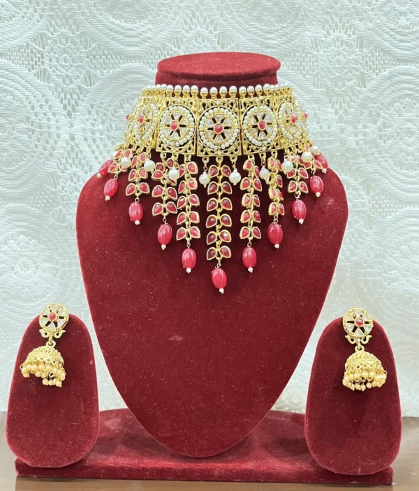 Ruby Ethnic Kundan polki beads choker necklace