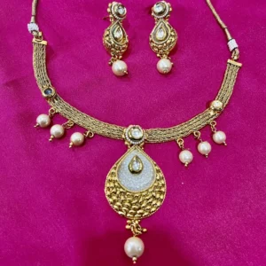 Traditional Golden look polki meenakari beads gold plated necklace