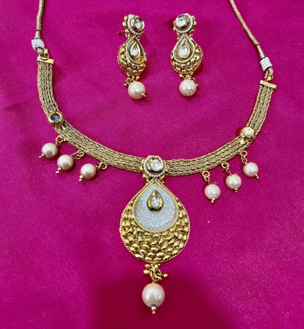 Traditional Golden look polki meenakari beads gold plated necklace