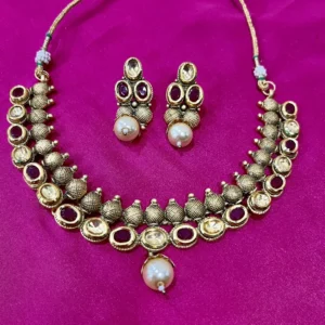 Traditional look polki gold plated necklace