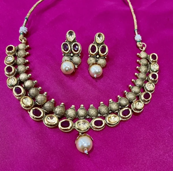 Traditional look polki gold plated necklace