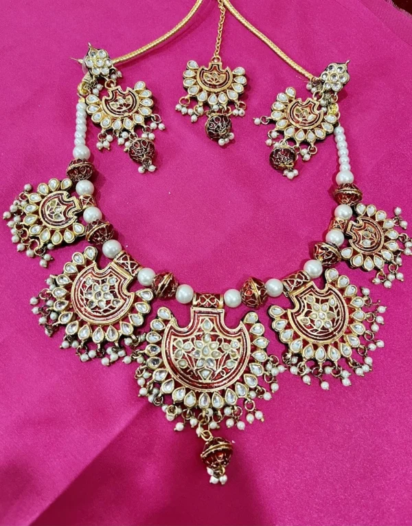 meenakari Red and White dhoolu necklace